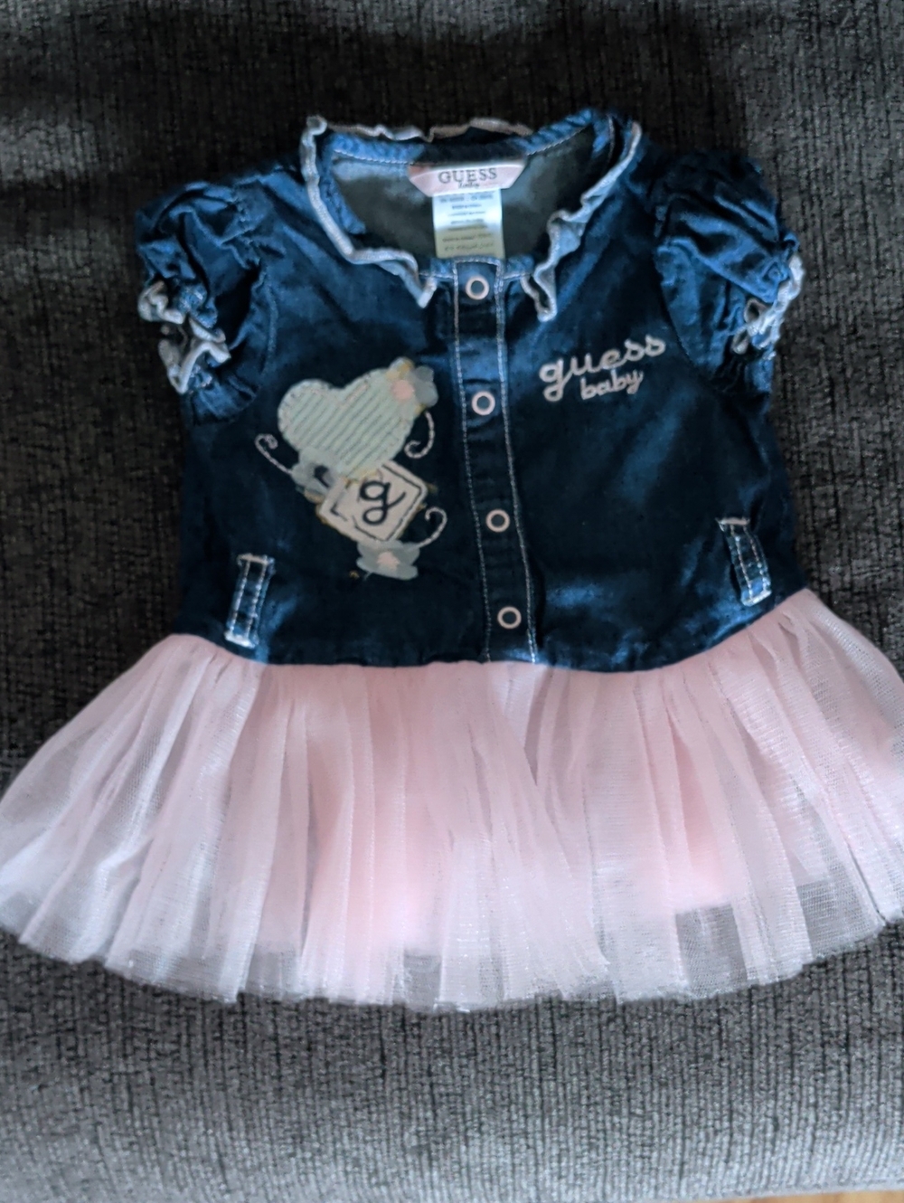 Guess Baby Denim Jacket Tulle Dress - Dark Blue & Light Pink